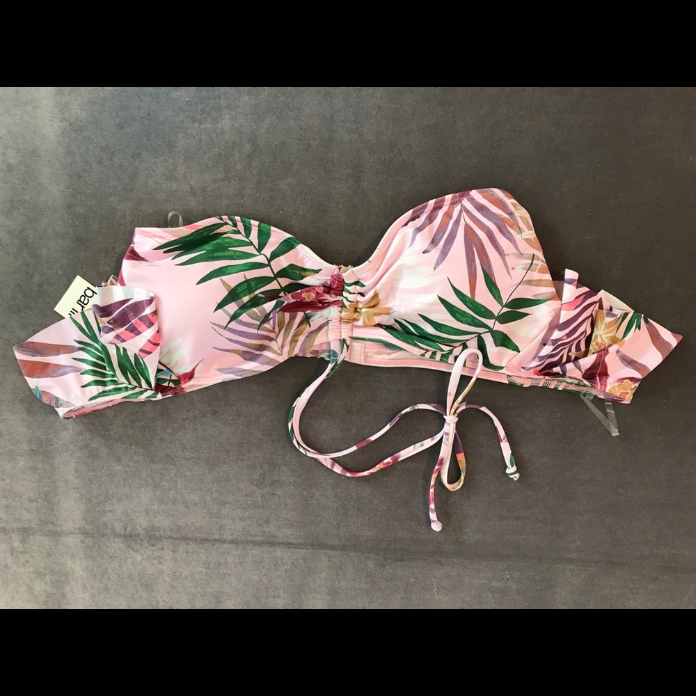 Bar III off-the-shoulder pink tropical bikini top